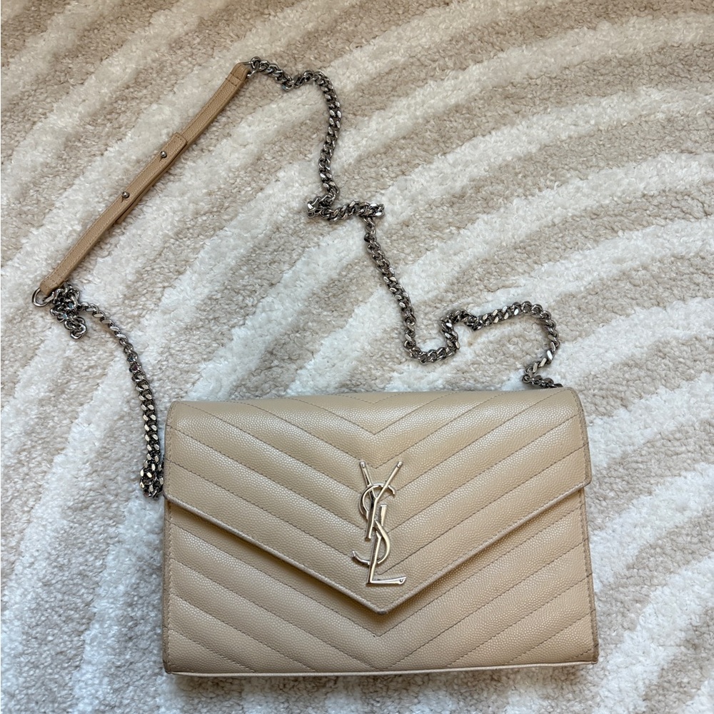 Yves Saint Laurent Cream Chevron Quilted Crossbody Bag
